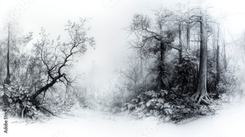Wallpaper Mural Serene forest scene pencil sketch tranquil woods art illustration calm environment detailed view nature concept Torontodigital.ca