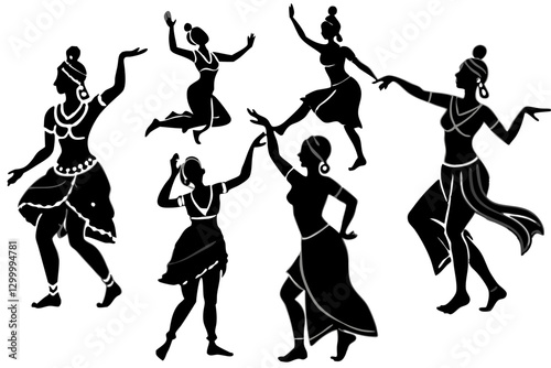 Wallpaper Mural set of Traditional Indian Dance Silhouette vector illustration Torontodigital.ca