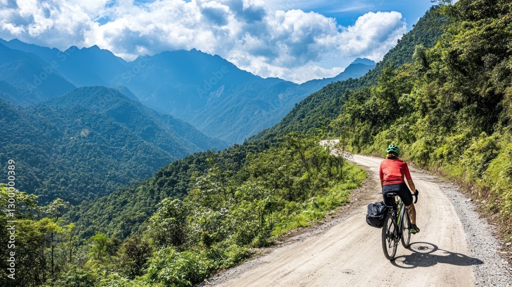 Fototapeta premium Cycling Adventure Through Majestic Mountains: A Journey of Serenity