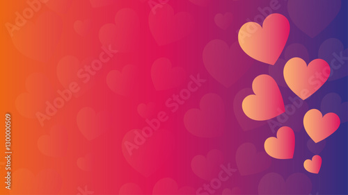 A vibrant gradient background featuring glowing pink hearts floating towards the right. Perfect for love themes, Valentine's Day, romantic designs, greeting cards, social media, and wallpaper.