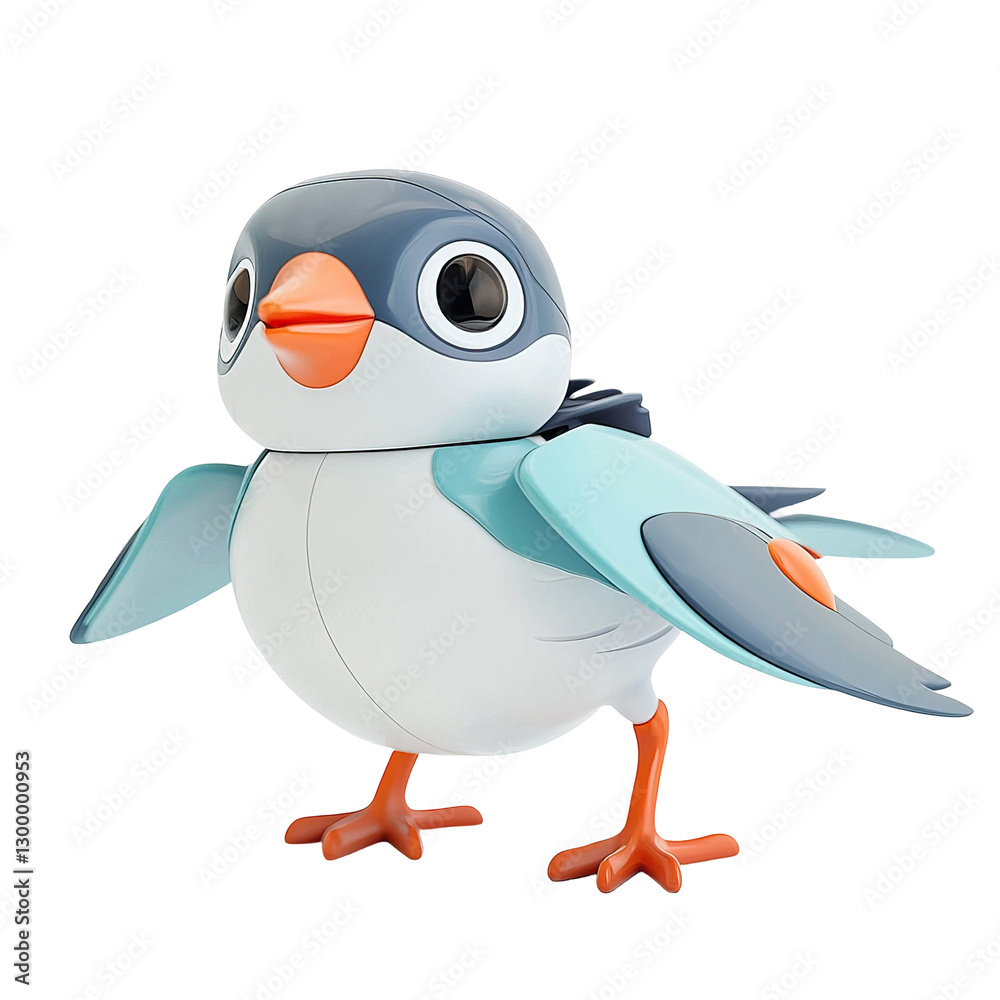 Fototapeta premium Goofy Friendly Robotic Toy Bird Character in Bright Colors with Playful Expression for Arctic Theme