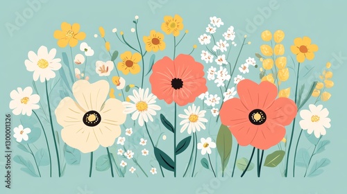Vibrant Spring Meadow: A Colorful Floral Illustration