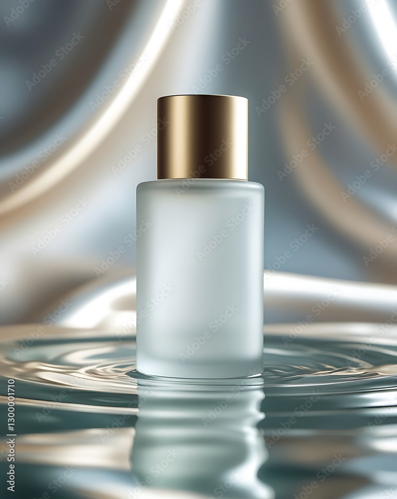 High-End Frosted Perfume Bottle Mockup with Gold Cap and Silk-Soft Background High-End Frosted Perfume Bottle Mockup with Gold Cap and Silk-Soft Background