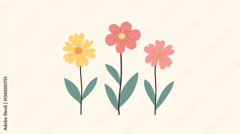 Obraz premium Three Blooming Flowers: A Pastel Delight