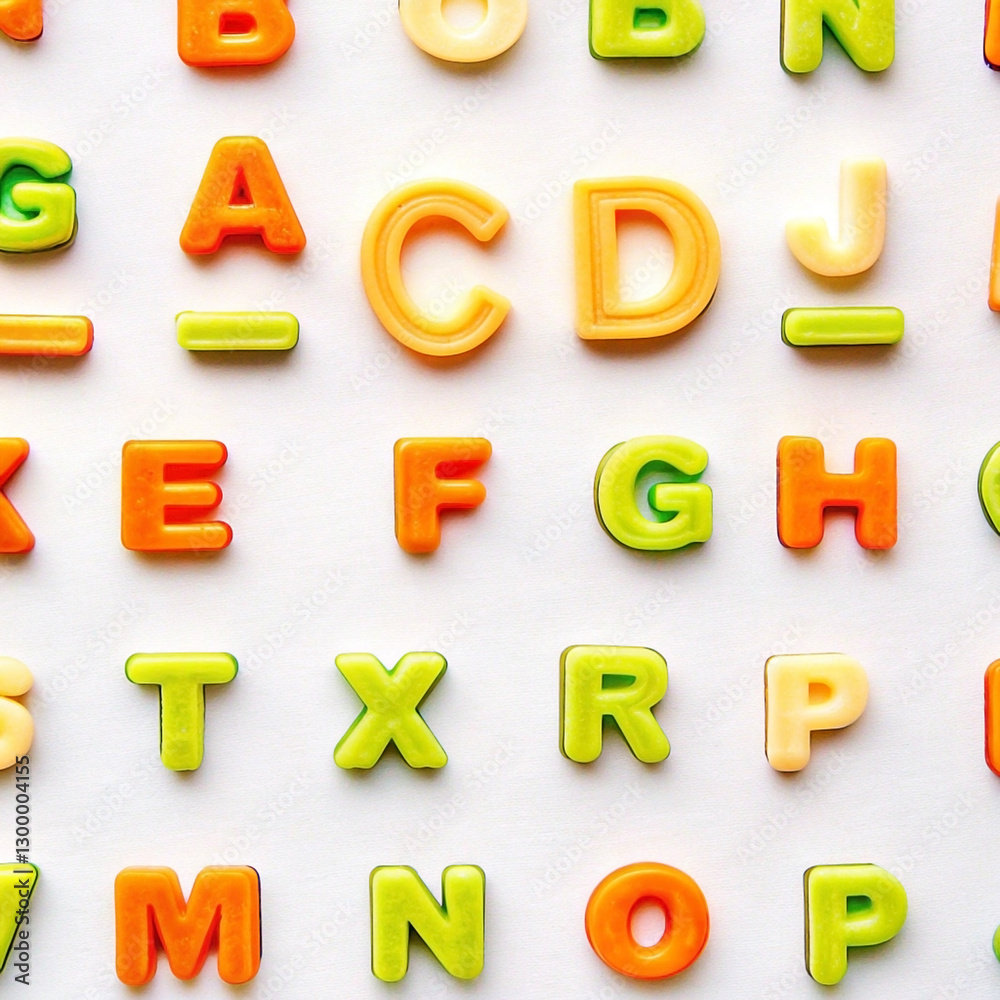 Colorful alphabet letters arranged in a grid pattern on a white background. Colorful alphabet letters arranged in a grid pattern on a white background.