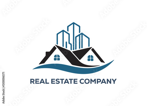  Modern and professional real estate logo featuring a combination of residential and commercial buildings.