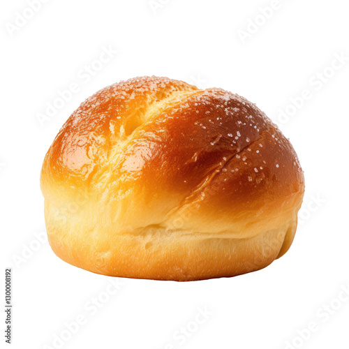 A close up of a fluffy golden brioche bun on transparent background