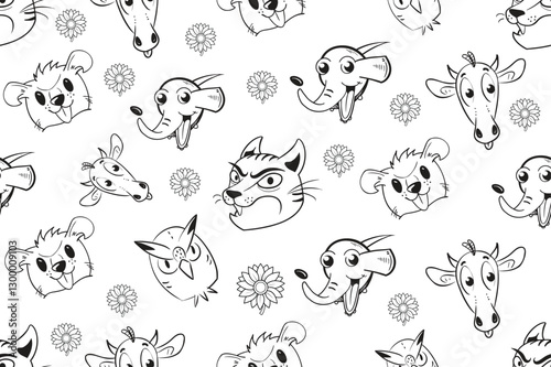 Wallpaper Mural Playful Animal Faces Seamless Pattern – Cartoon Wildlife Illustration Torontodigital.ca