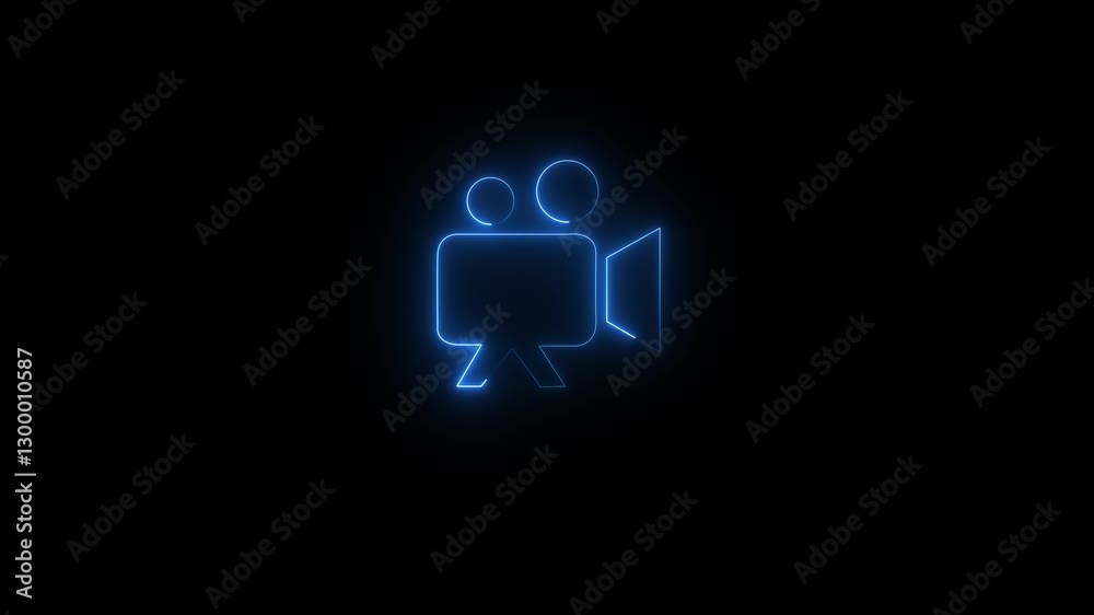 Neon Video camera icon on black background. Video camera. Neon Video camera icon on black background. Video camera.