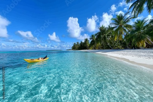 A secluded island lagoon with crystal-clear water, perfect for swimming