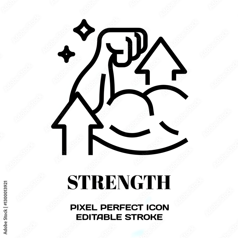 Fototapeta premium Strength symbol, featuring an editable stroke outline icon isolated on white background flat vector illustration. Pixel perfect