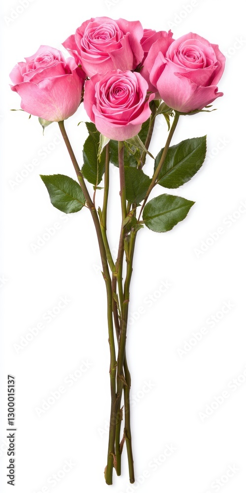 Fototapeta premium Four Light Pink Roses Bouquet on White Background