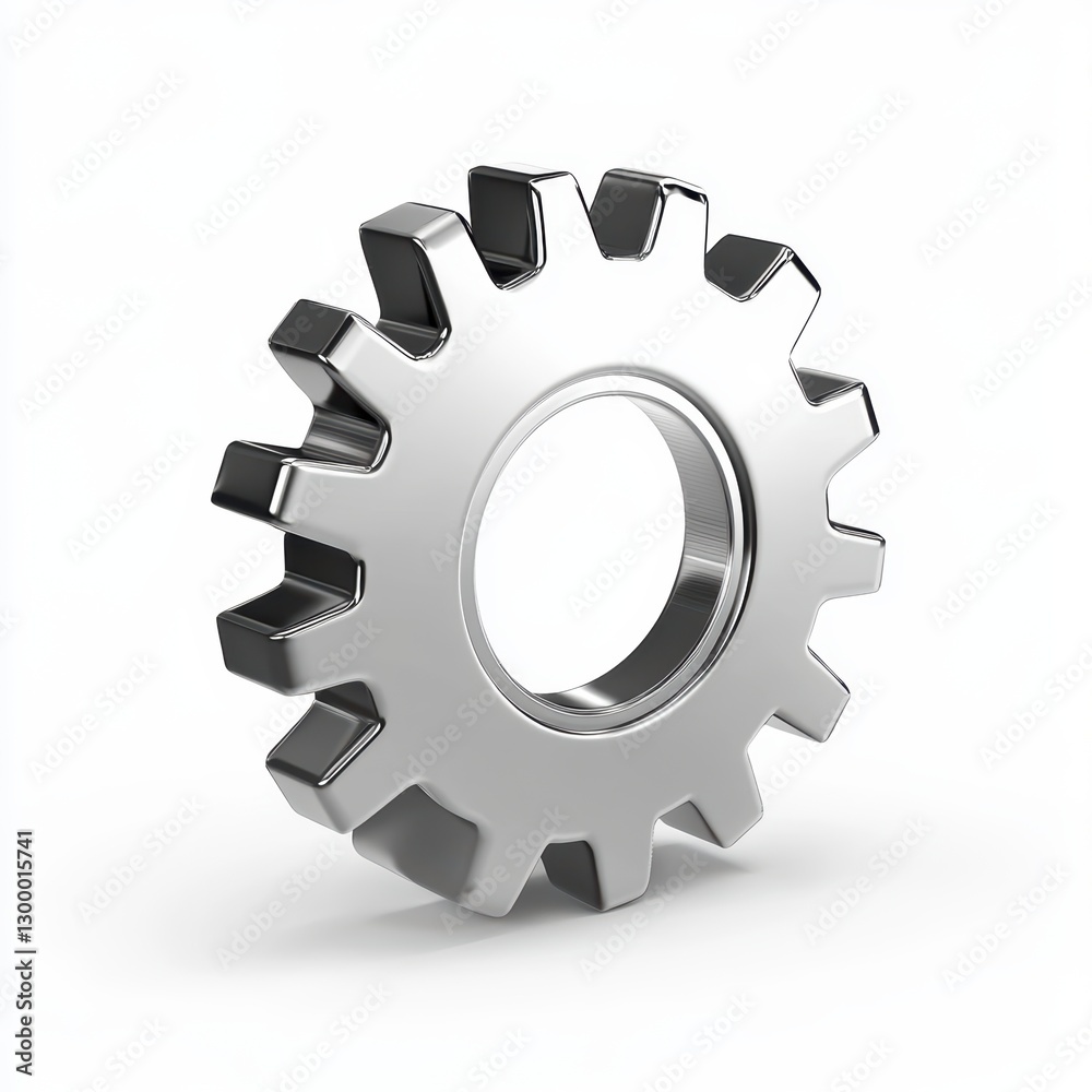 Metallic Gear on White Background Chrome Finish, 3D Render Metallic Gear on White Background Chrome Finish, 3D Render