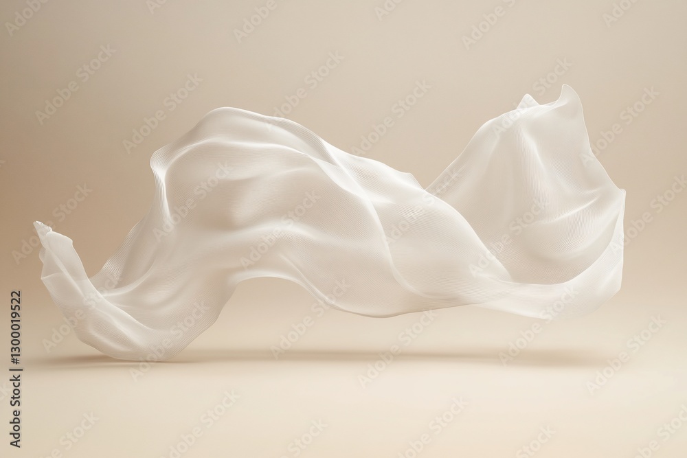 Flowing white fabric in elegant, soft curves against a beige background. Flowing white fabric in elegant, soft curves against a beige background.