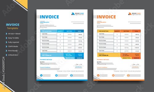 Modern business invoice bill template Premium Vector