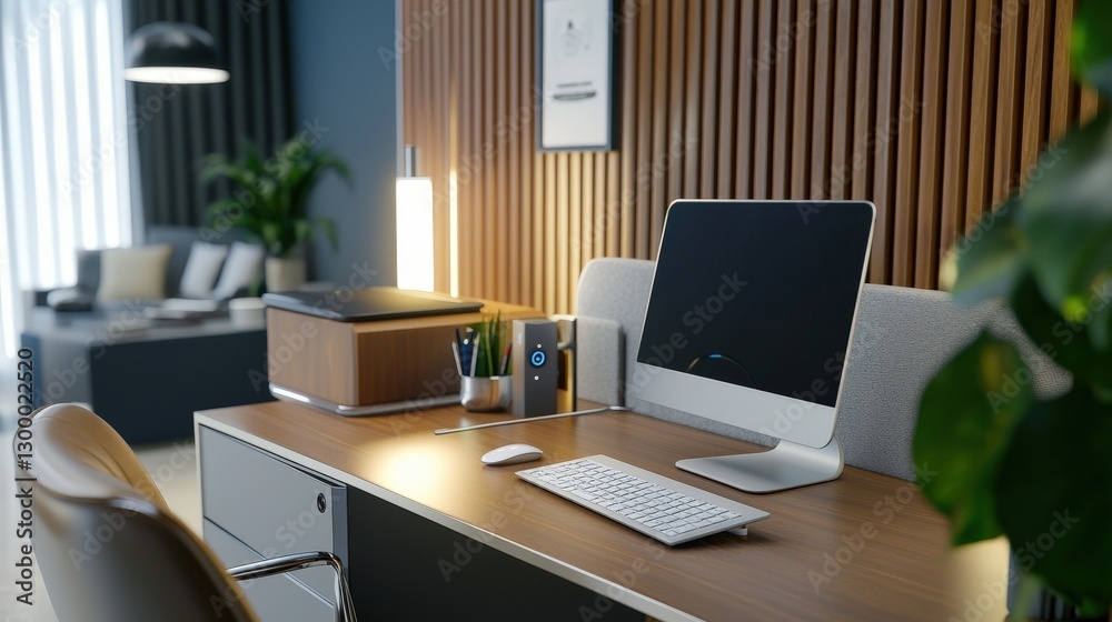 Modern Minimalist Office Desk Setup with Computer and Accessories Modern Minimalist Office Desk Setup with Computer and Accessories
