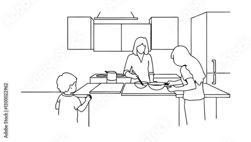 Family Cooking Together Kitchen Unity, Mom, Child, Food Prep