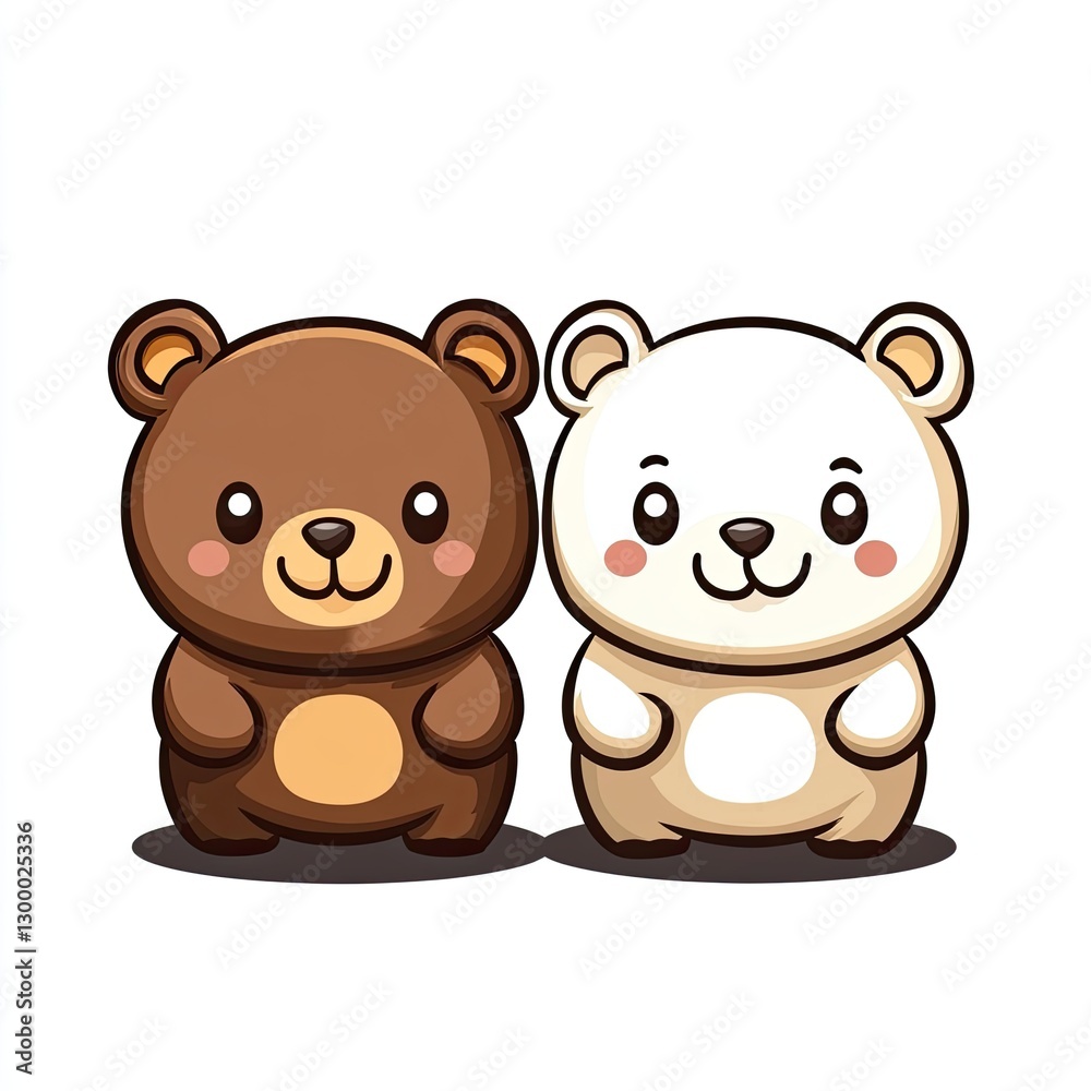 Obraz premium Two adorable cartoon bears looking cute and friendly together