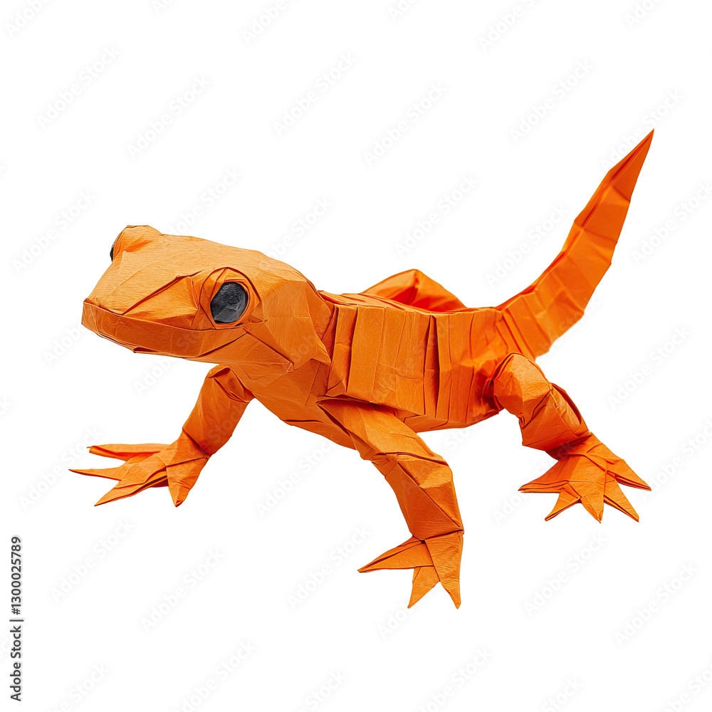 Fototapeta premium Intricate Orange Paper Alpine Salamander Sculpture Isolated on Transparent background for Artistic and Creative Use