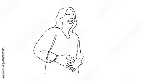 Joyful Woman Line Art Drawing, Happy Laughter, Oneline Sketch