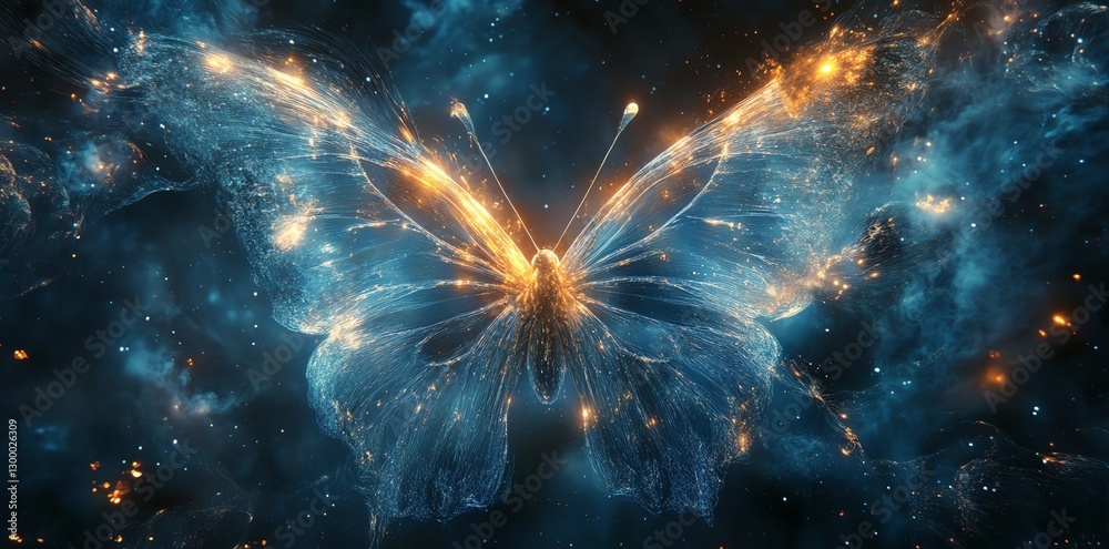 Fototapeta premium Glowing Butterfly on Dark Nebula Background Digital Artwork Illustration