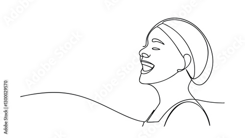 Single Line Drawing Woman Portrait Joyful Laugh Happy Face Art