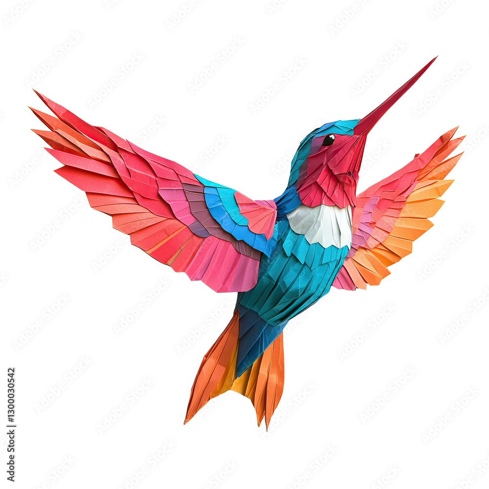 Obraz premium Colorful Hummingbird Made of Paper Isolated on Transparent background for Creative and Artistic Projects