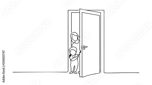 Mother, Child, Doorway, Line Art, Simple, Minimalist, Home, Entryway, Family, Departure