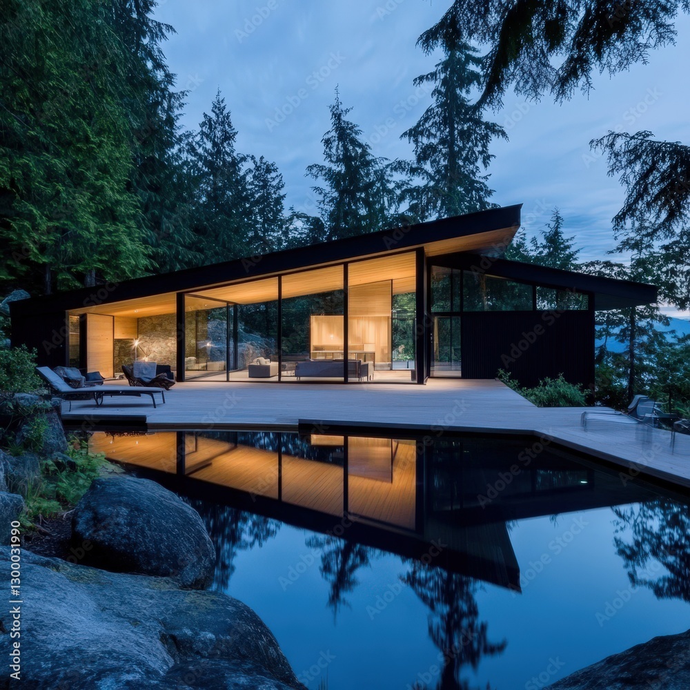 Fototapeta premium Modern Glass Forest Home