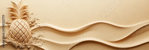 Sand dune textured background with carved pineapple.