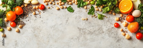 Wallpaper Mural Healthy food background with chickpeas, tomatoes, orange, parsley, and broccoli. Torontodigital.ca