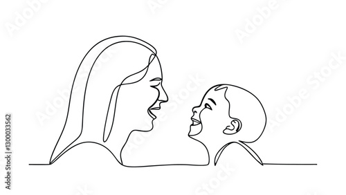 Mother Child Joyful Embrace Line Art Minimalist Drawing Sketch