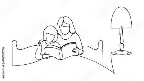 Mother and Child Bedtime Story Book Reading Lamp Night