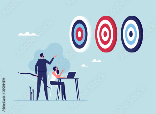 Multiple objectives, Aiming at multiple targets, Failures and incorrect attempts, Unable to decide which target to shoot at, Business team with target