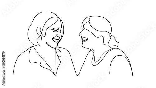 Two Womens Joyful Laugh, OneLine Art, Minimalist Style, Happy Faces, Friends, Connection, Happiness,
