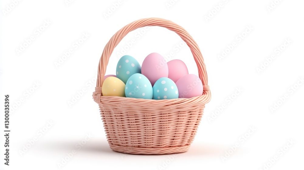 Fototapeta premium Pastel Colored Easter Eggs In Wicker Basket