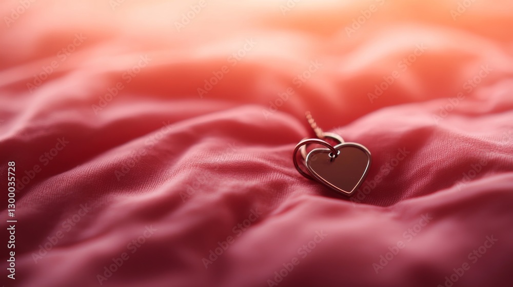 A house key is elegantly showcased on a soft fabric surface, attached to a heart-shaped keyring, with ample space for text or branding on the right side A house key is elegantly showcased on a soft fabric surface, attached to a heart-shaped keyring, with ample space for text or branding on the right side