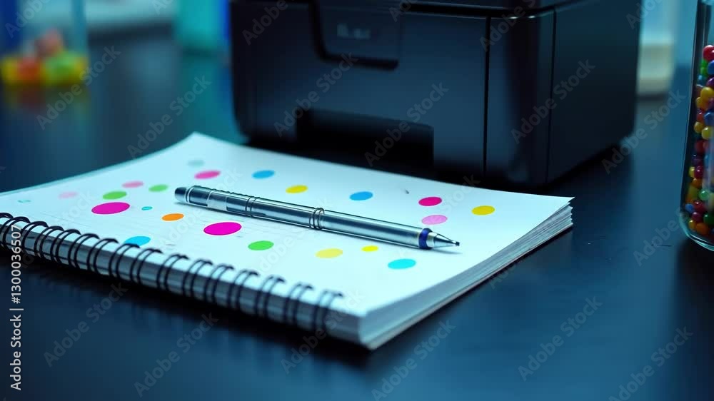 custom made wallpaper toronto digitalA vibrant workspace with a notebook, pen, and a printer.