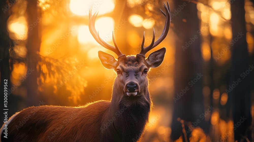 custom made wallpaper toronto digitalMajestic Deer in Golden Hour Light Surrounded by Forest Trees with Soft Background Focus