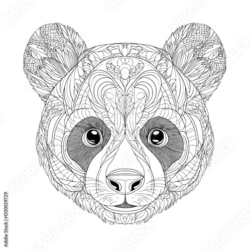 Intricate Panda Design: A captivating illustration showcases a panda's head adorned with intricate patterns, a fusion of animal beauty and artistic finesse.