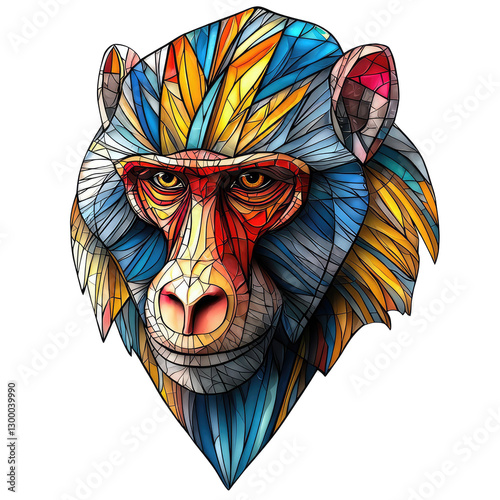 Vibrant 3D Stained Glass Baboon Head Design Perfect for Artistic and Modern Decor