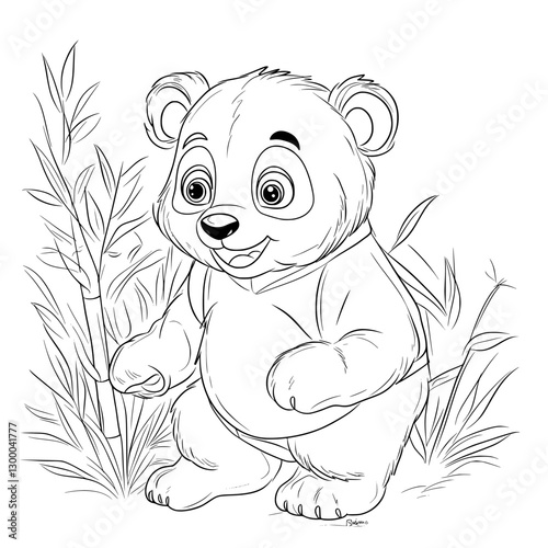 Playful Panda Cub in Bamboo Grove: A delightful illustration of a chubby panda cub, its joyful expression radiating happiness, playfully set amidst the verdant bamboo.