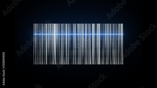 A barcode scanner icon animation features a scanning line moving horizontally across the barcode, followed by a glow effect, indicating successful scanning with a checkmark or beep sound.
