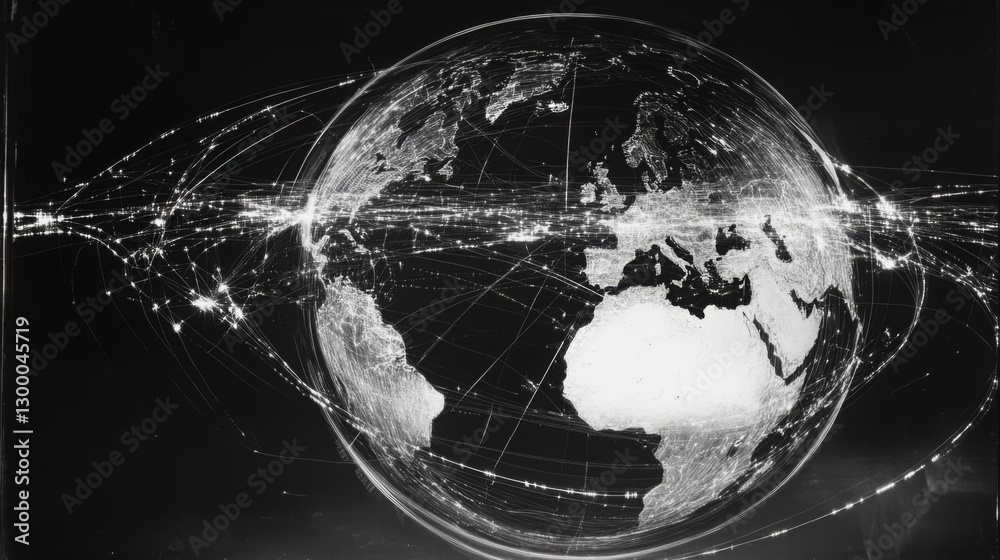 Naklejka premium Globe illuminating global connections world digital artwork abstract aerial view bright distribution paths