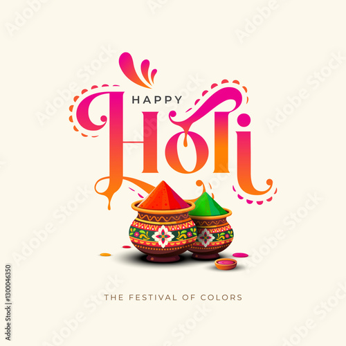 Happy Holi Festival Typographic Banner Background Design with Vibrant Colors