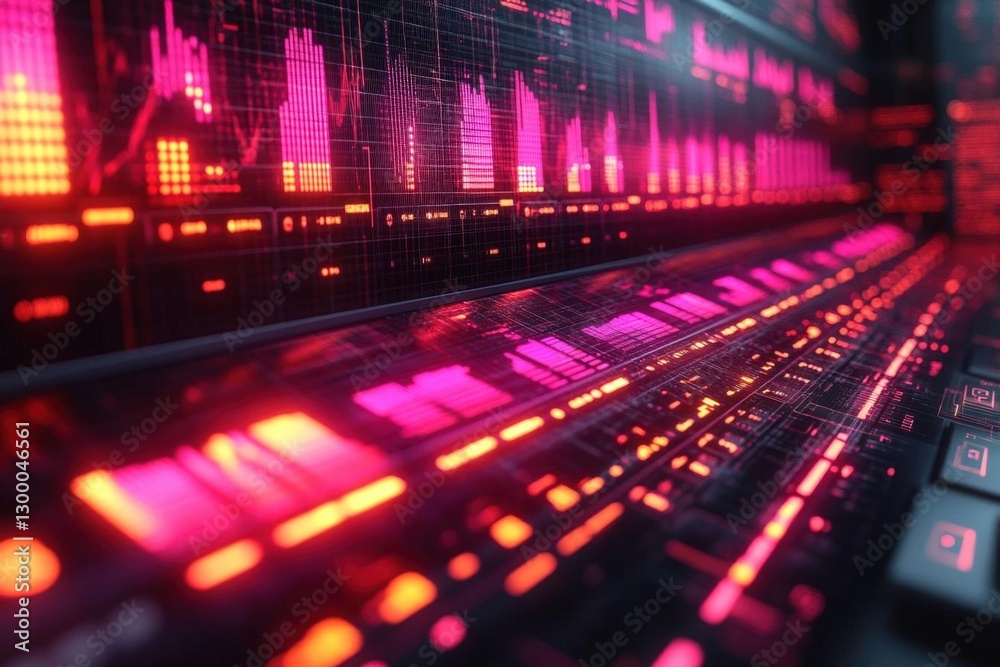 Futuristic Digital Data Display With Glowing Red And Pink Colors Futuristic Digital Data Display With Glowing Red And Pink Colors