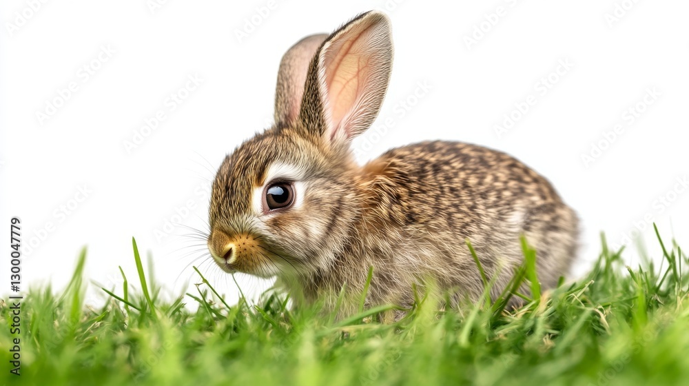 Hopping baby rabbit grass field nature scene soft environment close-up view adorable concept Hopping baby rabbit grass field nature scene soft environment close-up view adorable concept