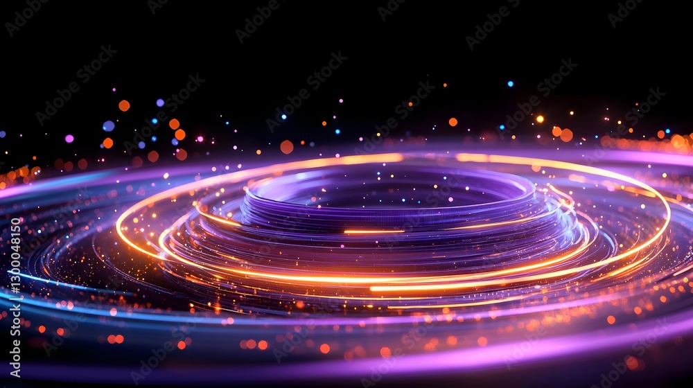Naklejka premium glowing neon rings spinning around a central point, creating a sense of energy and movement
