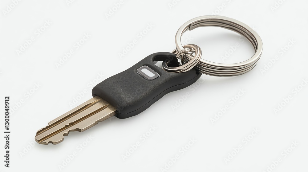 Key with black plastic holder on white isolated background. Key with black plastic holder on white isolated background.