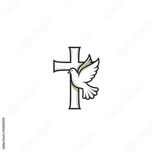 A stylized illustration of a Christian cross with a dove in flight, symbolizing peace.